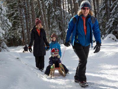 Winterurlaub f�r Familien in Tirol,Rodeln Schlitten Familie Winter